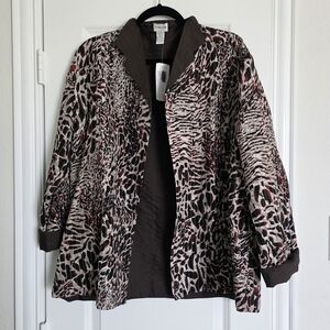 Chico’s Reversible Animal Print Open Front Jacket NWT Size 3 (22–24)
